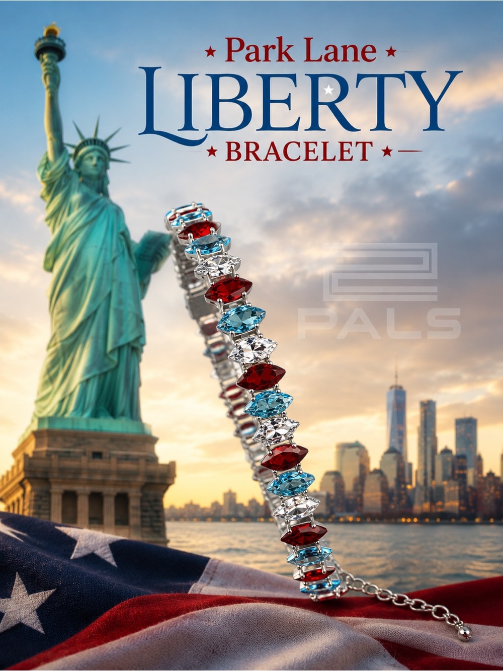Park Lane Women’s Liberty Tennis Bracelet Patriotic Red White Blue Crystal